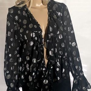 Black Polka Dot
Pleated & Glitter,Long Sleeve w/-Tie Closure at Front